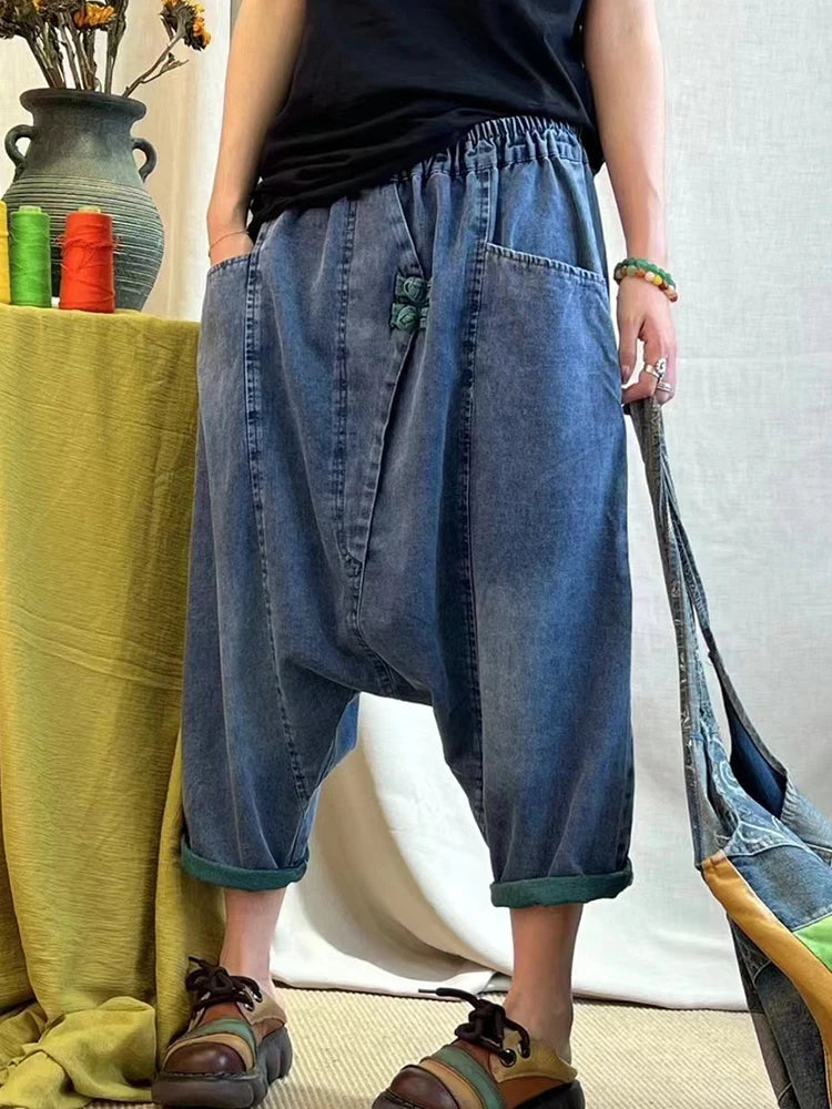 Women's Cropped Casual Baggy Denim Jeans