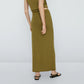 Vireous Women's Fashion Knitted Side-Knot Army Green Split-Front Long Skirt