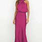 Vireous Summer Silk Satin Sleeveless Long Dress, Draped Bodice