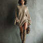 Vireous Round-Neck Loose Knitted Sweater Mini Dress