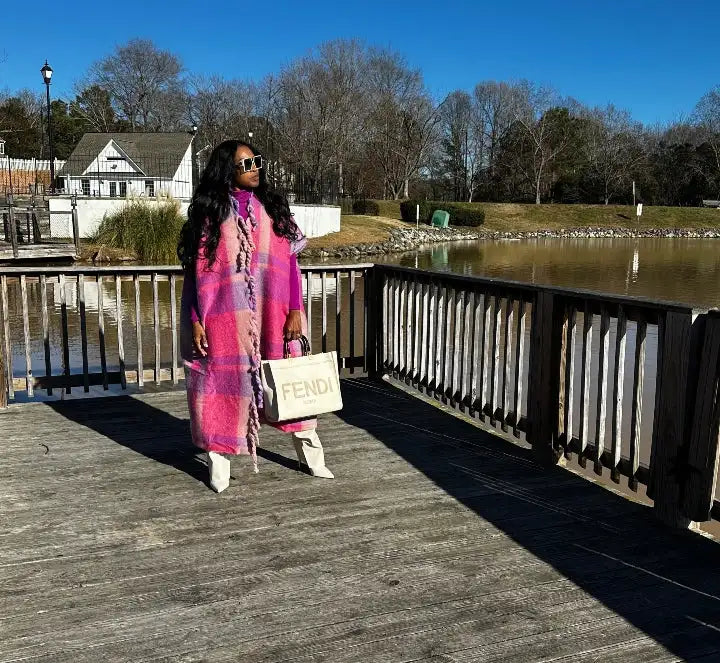 Pink Fashion Open-Front Fuzzy Long Cardigan, Plus Sizes