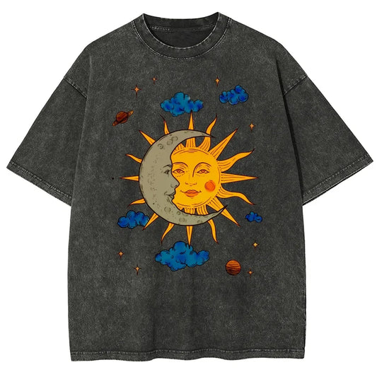 Moon and Sun Print Men's Oversize T-Shirt