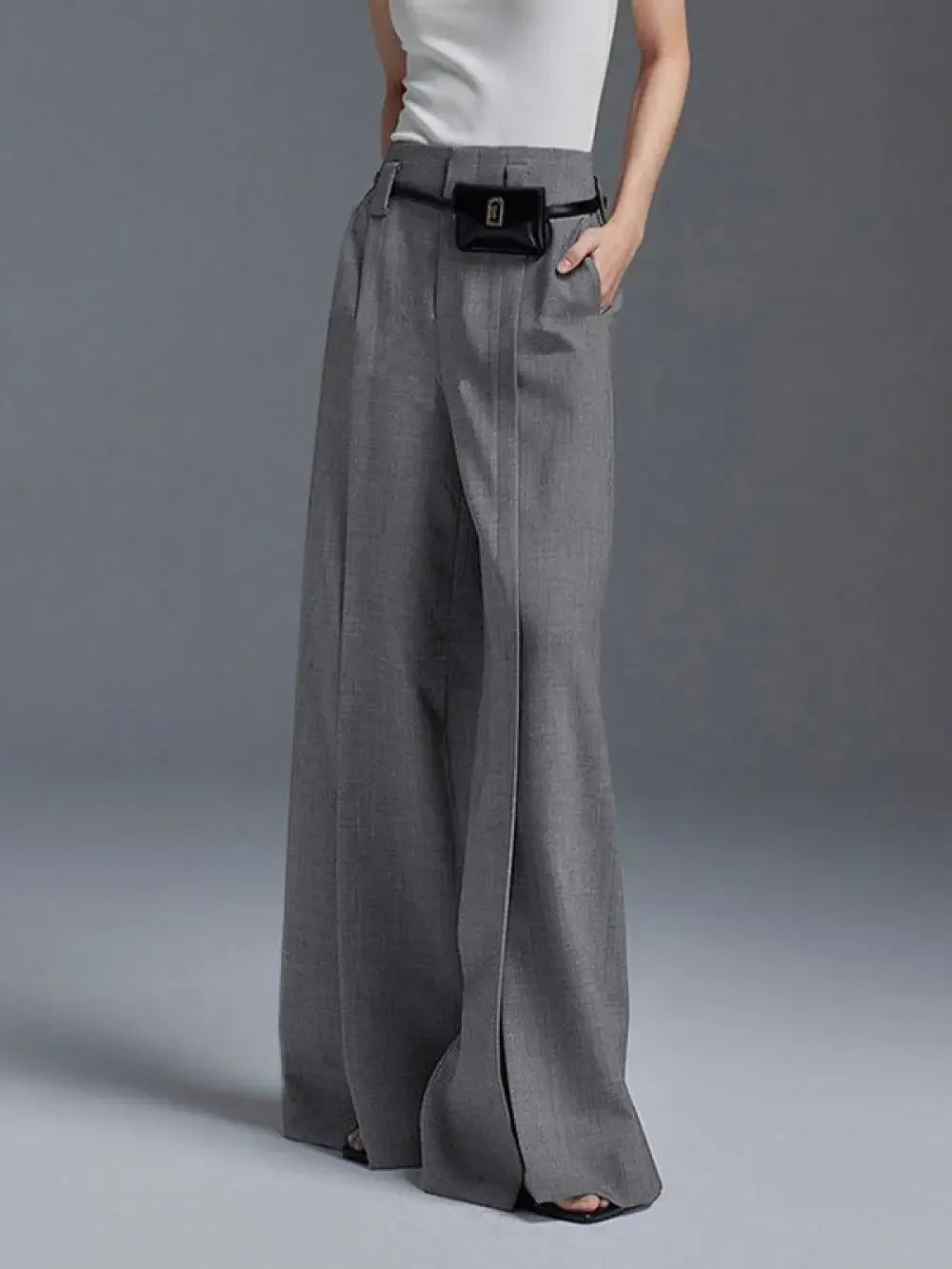 Women's Very Wide Leg Urban Pleated Split-Front Trousers