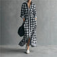 Vireous Bold Gingham Long Dress, Vacation Dress with Pockets
