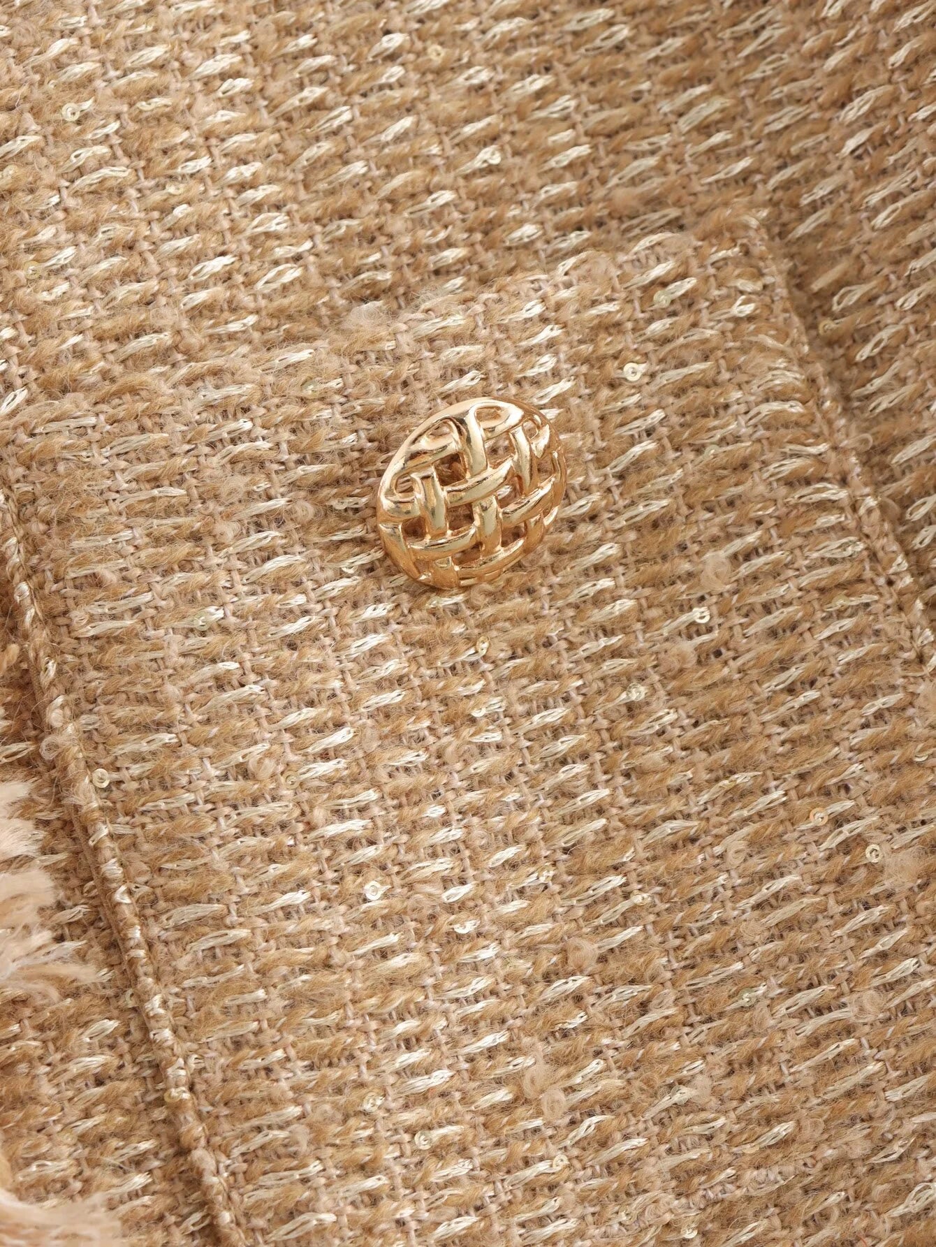 Vireous Round-Neck Simple Tweed Jacket, Multi Colours