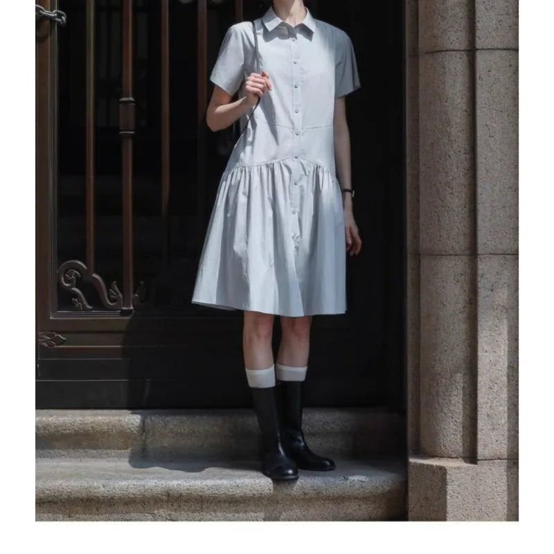 Elegant Preppy Dress, Summer Slim-Fit Shirt Dress
