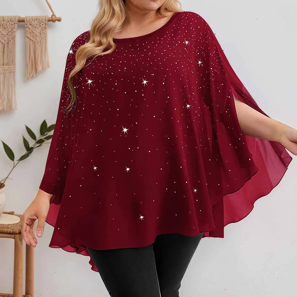 Women's Lightweight Sparkling Split-Sleeve Over-Size Blouse, Plus Sizes