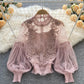 Lace See-Through Puff-Sleeve Vintage Fashion Blouse