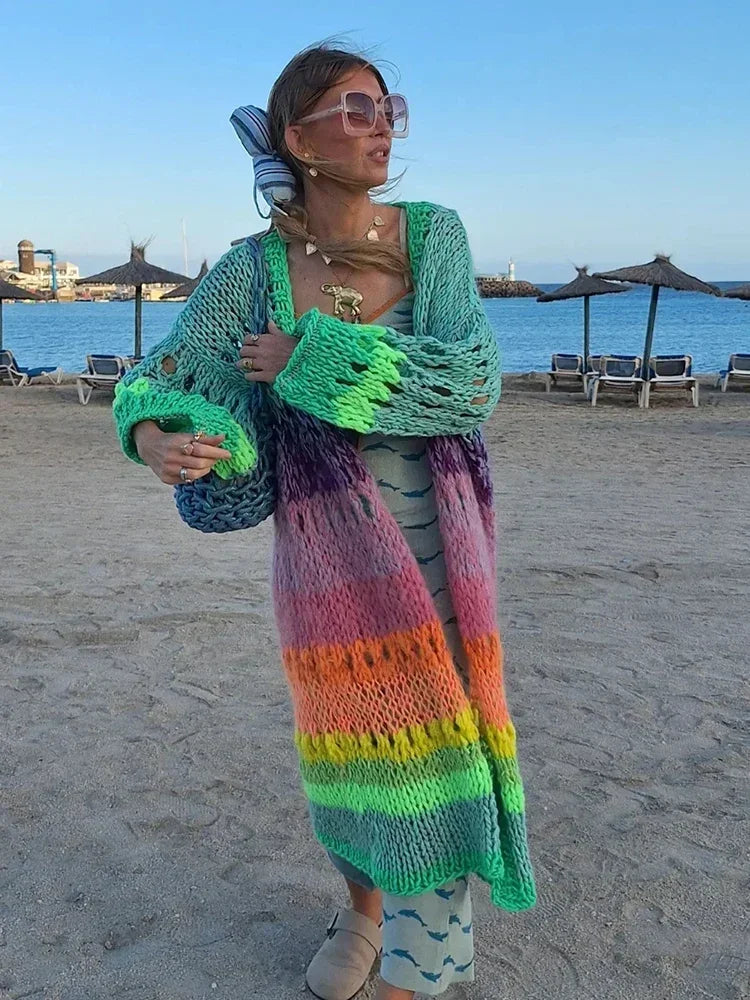 Luxuriously Handknitted Boho Colourful Women's Coat