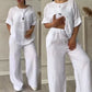 Women's Cotton and Linen Round-Neck Summer Short-Sleeves Pants Suit