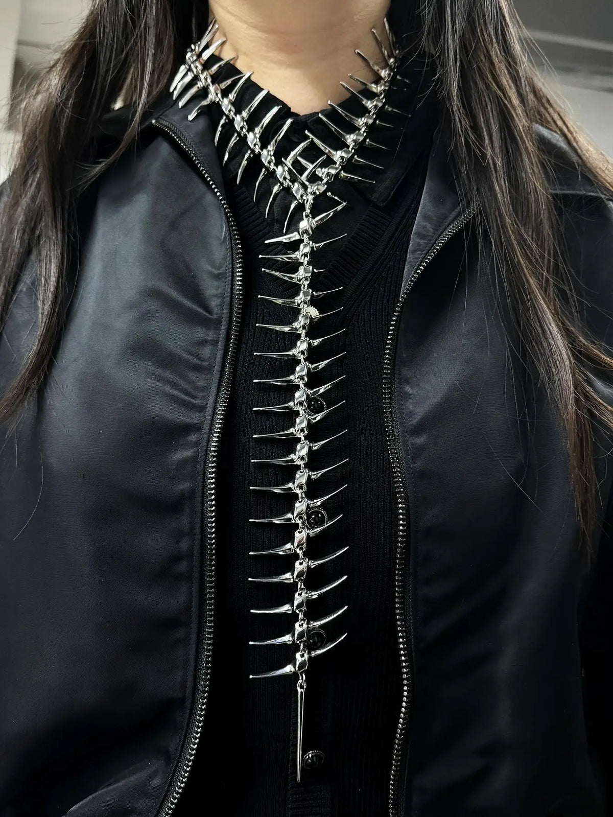 Dark Cross Edgy Thorn Skeleton Necklace
