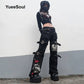 Goth Women's Flared Pants with Black Lace, Embroidery, Multi Designs