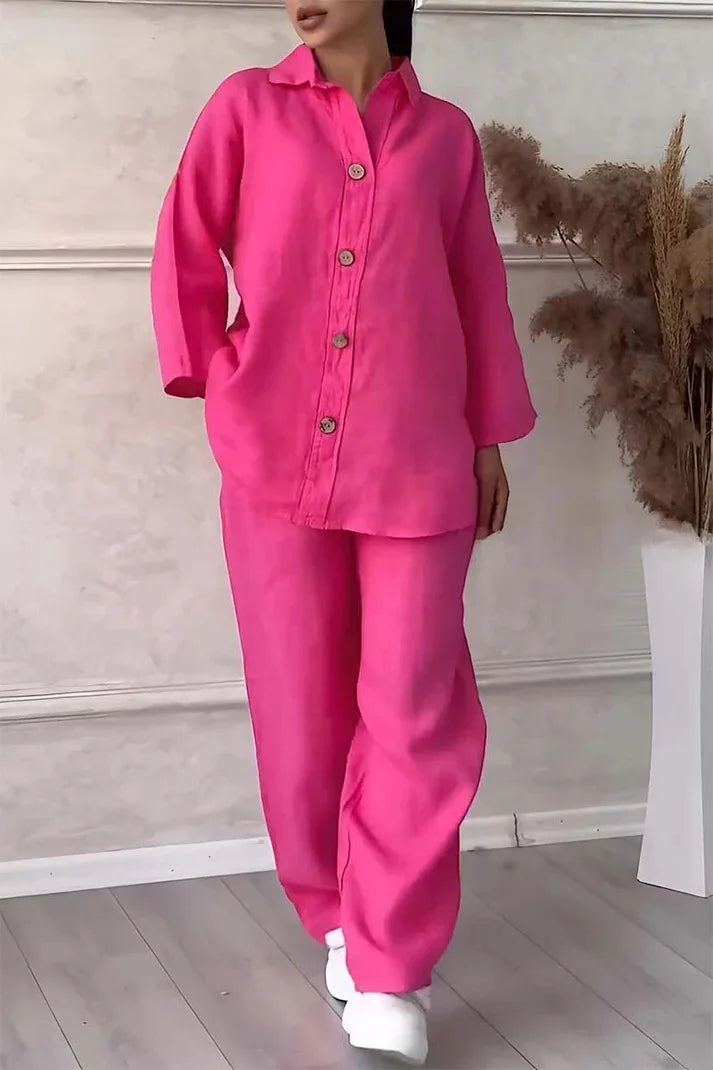 Women's Plus-Size Cotton Linen Two Piece Casual Suit