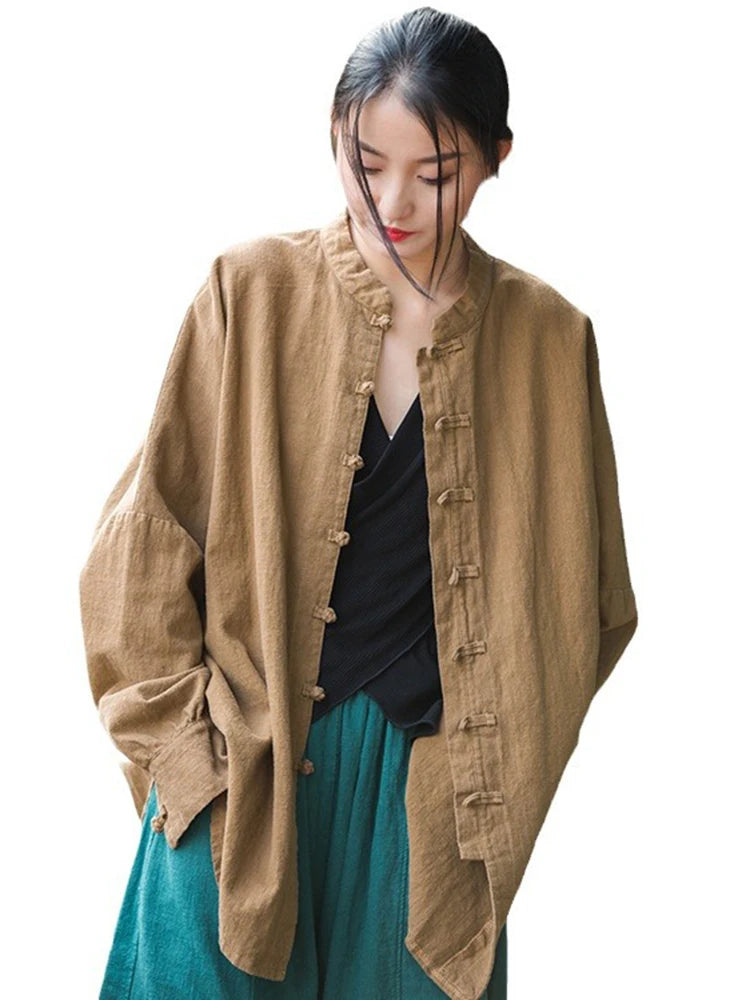 Fashion Cotton Linen Women's Stand Collar Jacket, Multi Colours