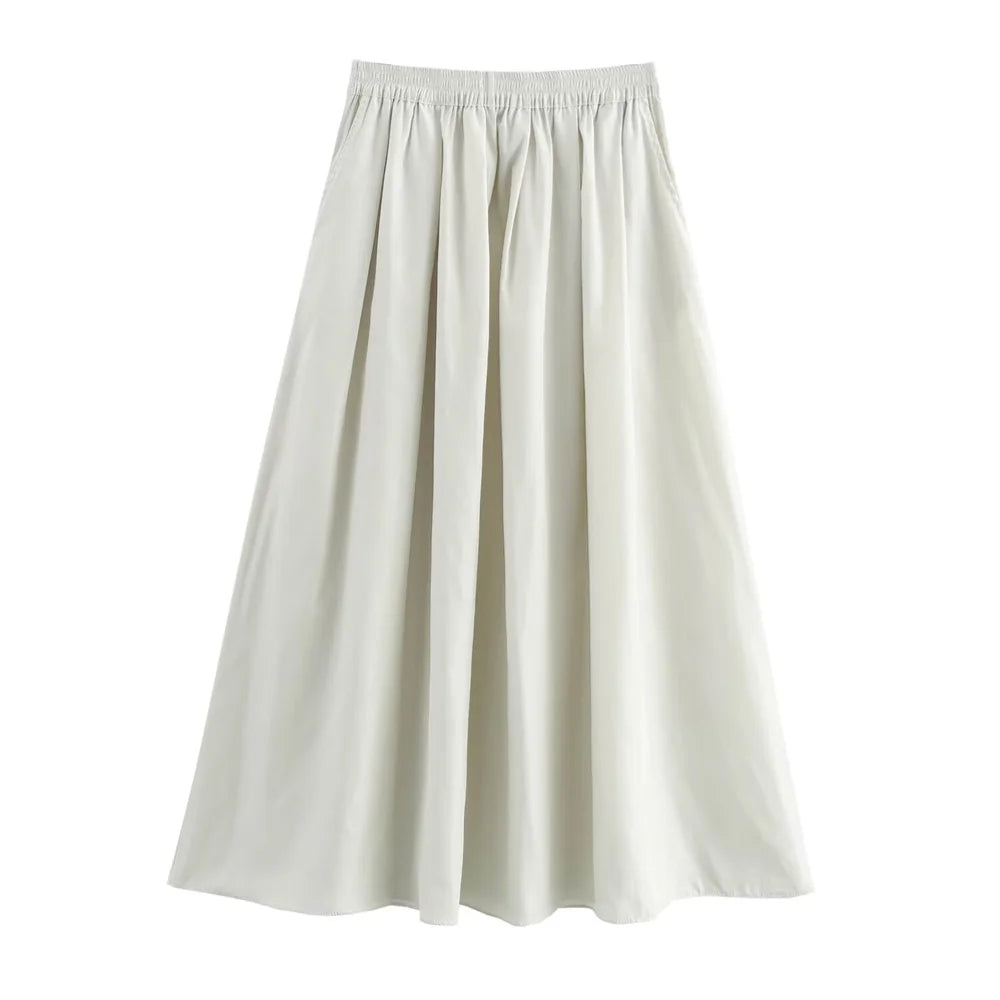 Women's Fashion Casual Swing Midi Skirt and Top, Two Piece Set