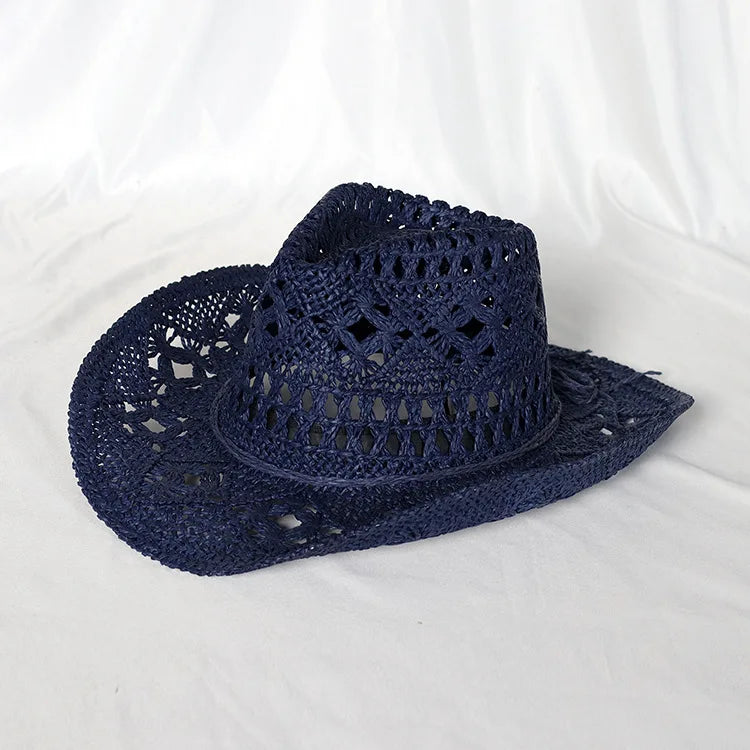 Women's Openwork Woven Cowboy Hat, Multicolours