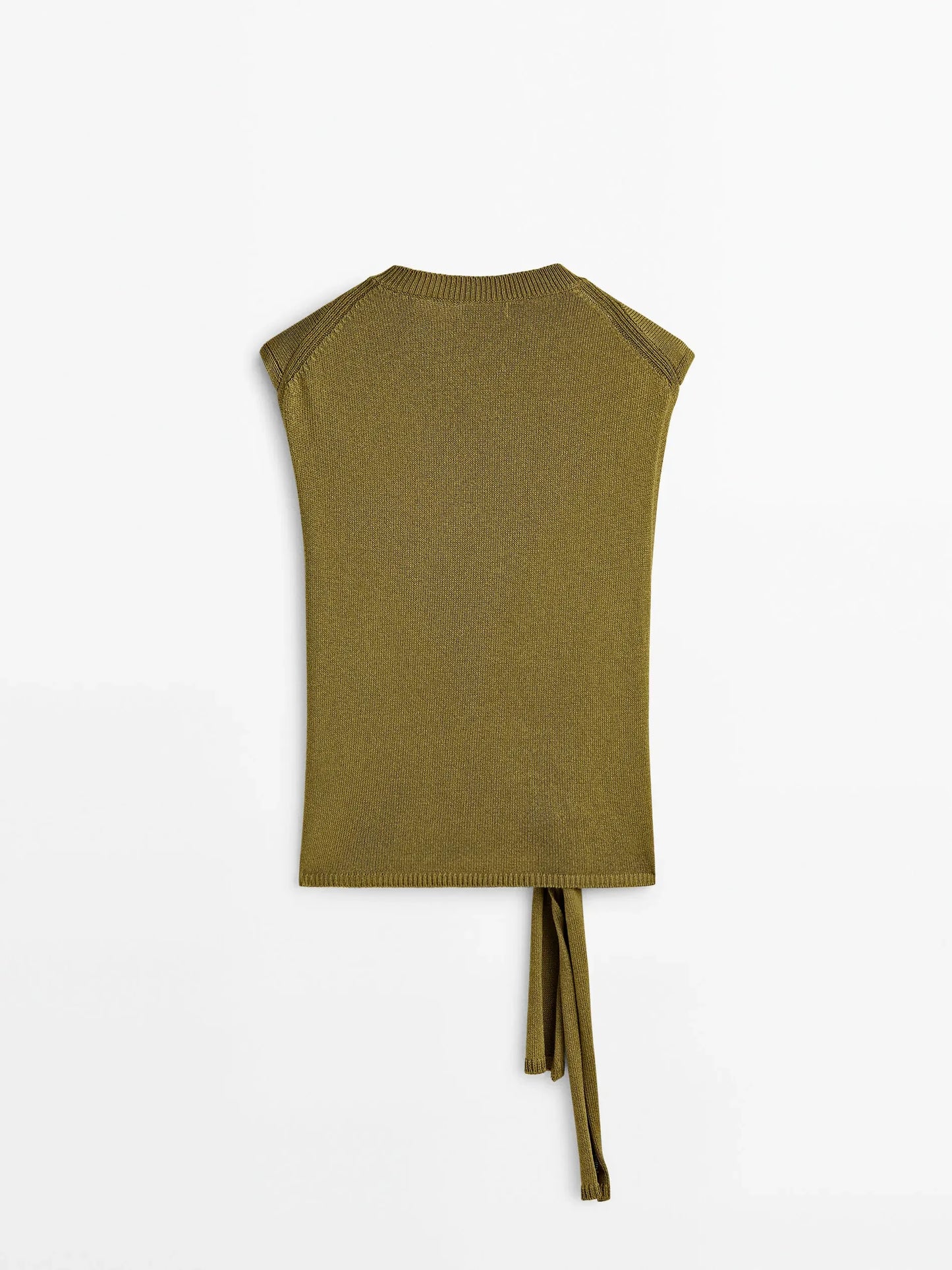 Vireous Women's Fashion Knitted Side-Knot Sleeveless Army Green Sweater