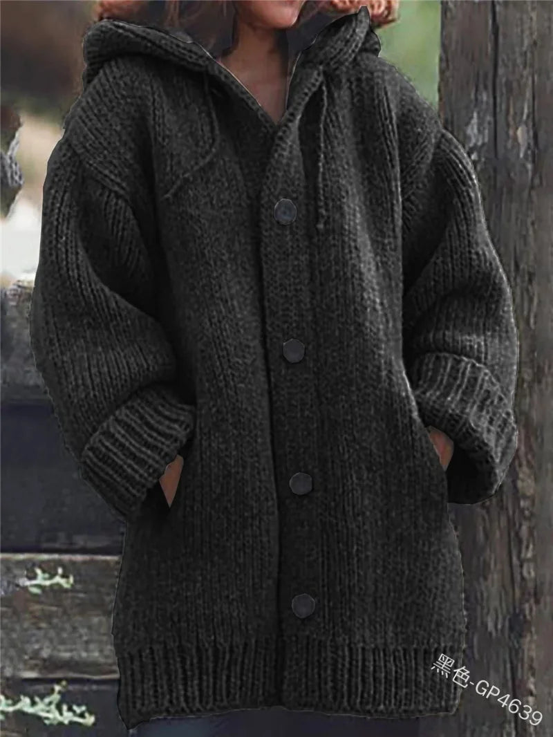 Women's Thick-Knit Hooded Cardigan Wrap Coat, Plus Sizes