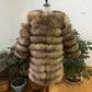 Avant Garde Ribbed Round-Neck Luxury Real Fox Fur Coat