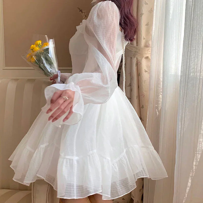 French Sweet Summer Princess Dress, White Chiffon Special Occasion Dress