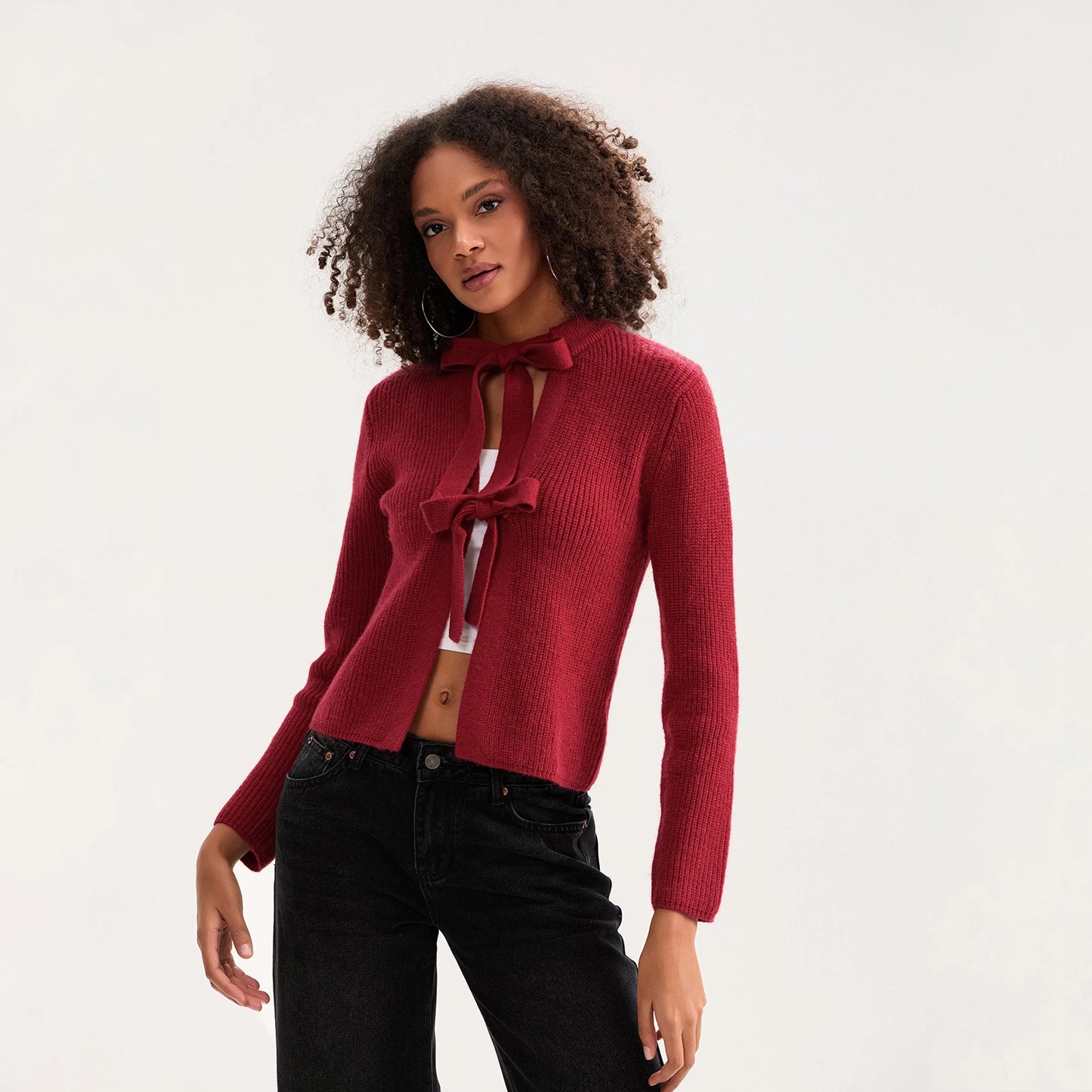 Bow Tied Front Knitted Women's Cardigan, Multi Colours