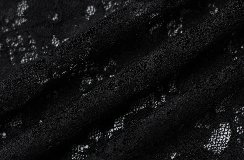 Vireous Long Sleeve See-Through Lace Crop Top