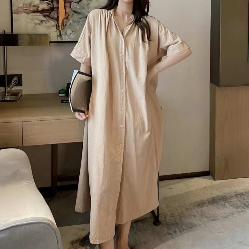 Summer Linen Single-Breasted Women's Shirt Dress, Wear Two Ways