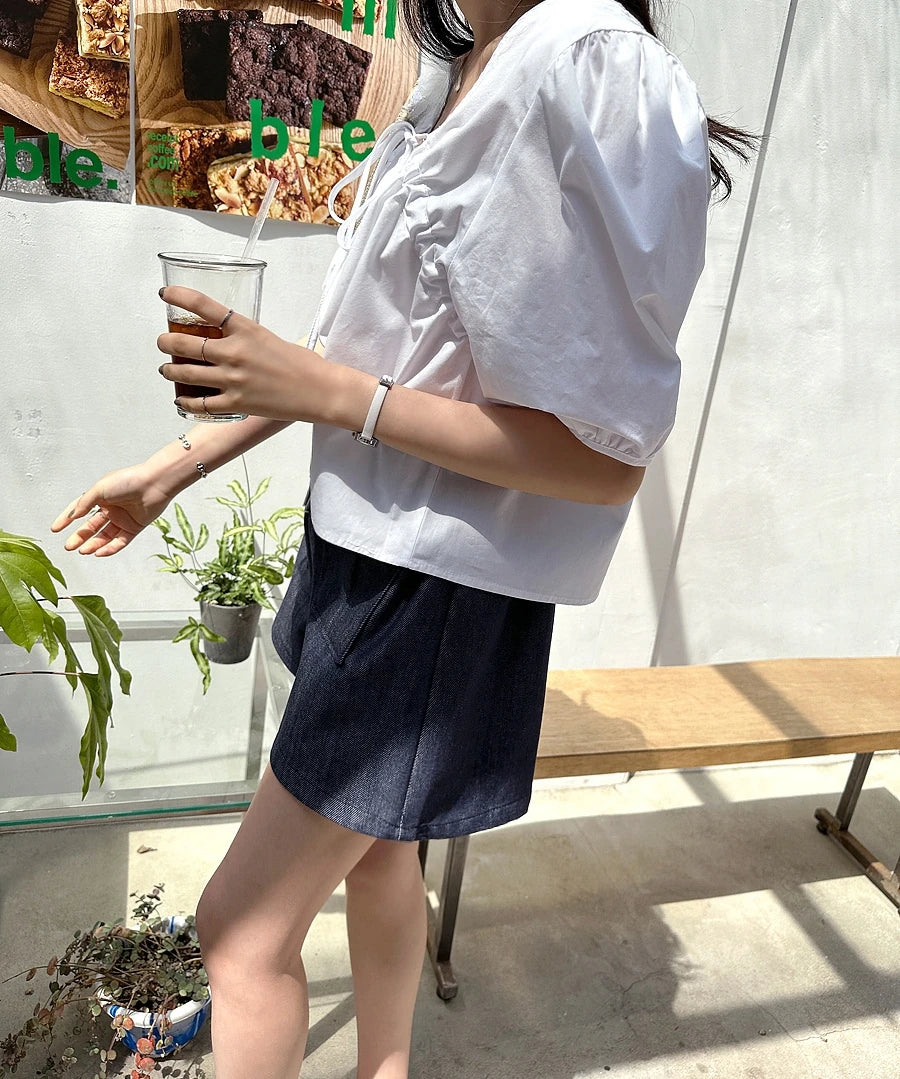 Puff Sleeve Women's Businesswear Casual Lace-Up Shirt