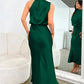 Vireous Summer Silk Satin Sleeveless Long Dress, Draped Bodice