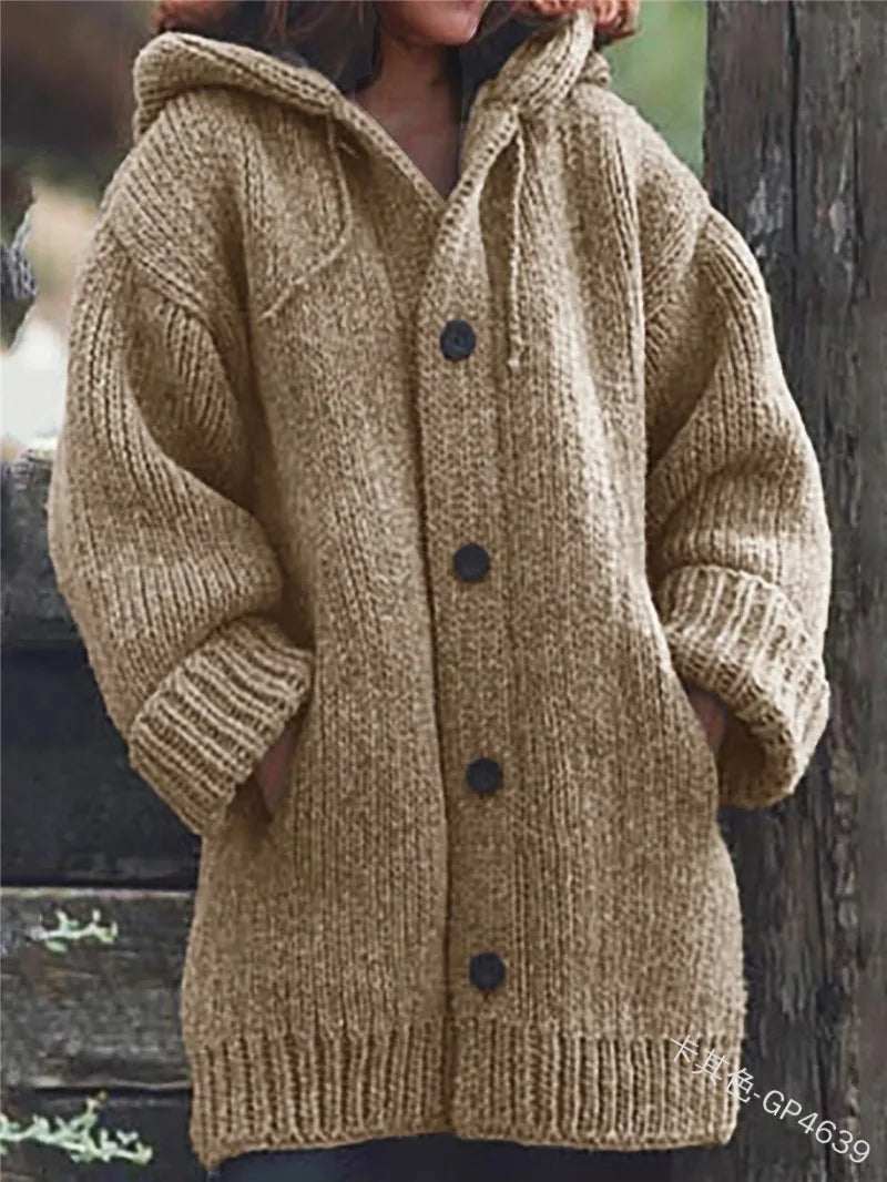 Women's Thick-Knit Hooded Cardigan Wrap Coat, Plus Sizes