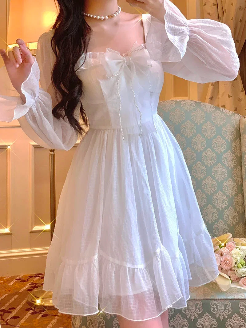 French Sweet Summer Princess Dress, White Chiffon Special Occasion Dress