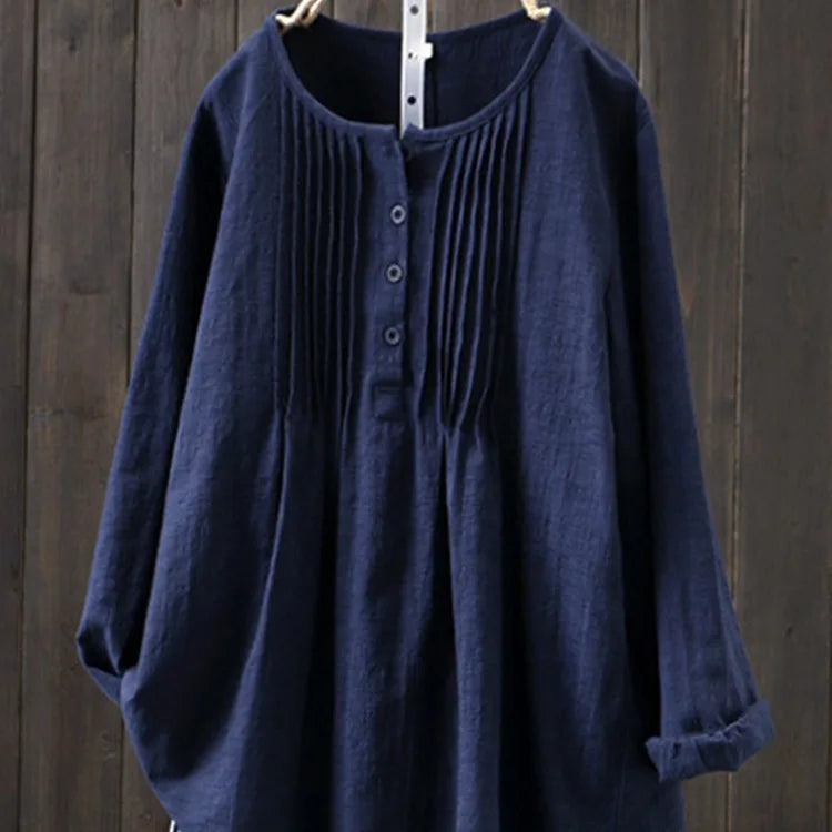 Women's Quaker Shirt, Chambray Top with Pin Tuck Front