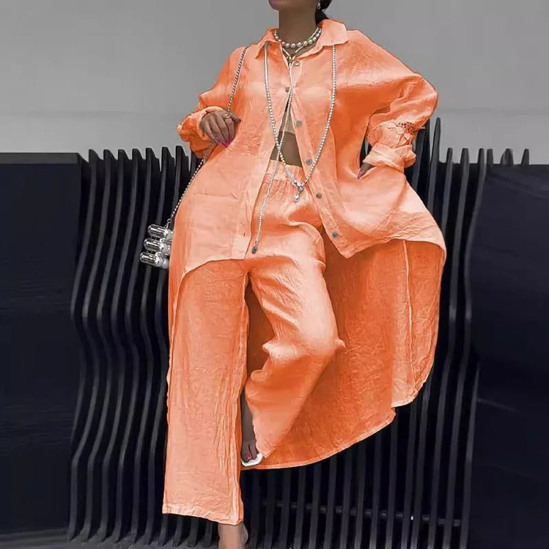 Cotton Linen Women's Summer Suit, Long Tail Shirt Outfit