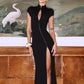 Vireous Off-Shoulder Slit Long Evening Dress in Black
