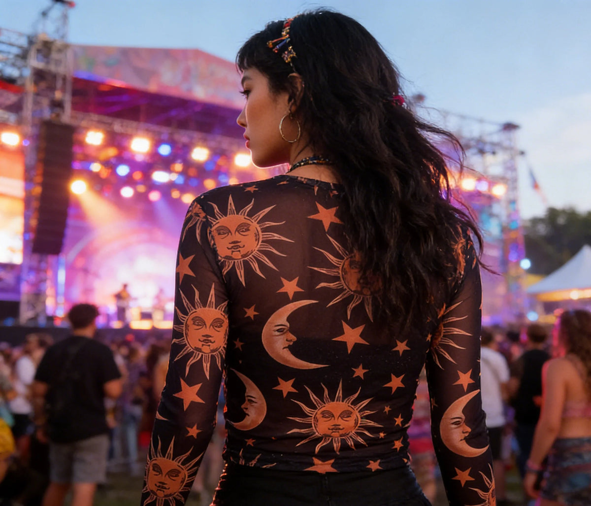 Sun and Moon Sheer Mesh Round-Neck Base Layer Shirt