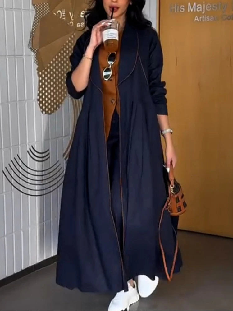 Vireous Women's Windbreaker Fashion Extra-Long Coat, Loose Ruched