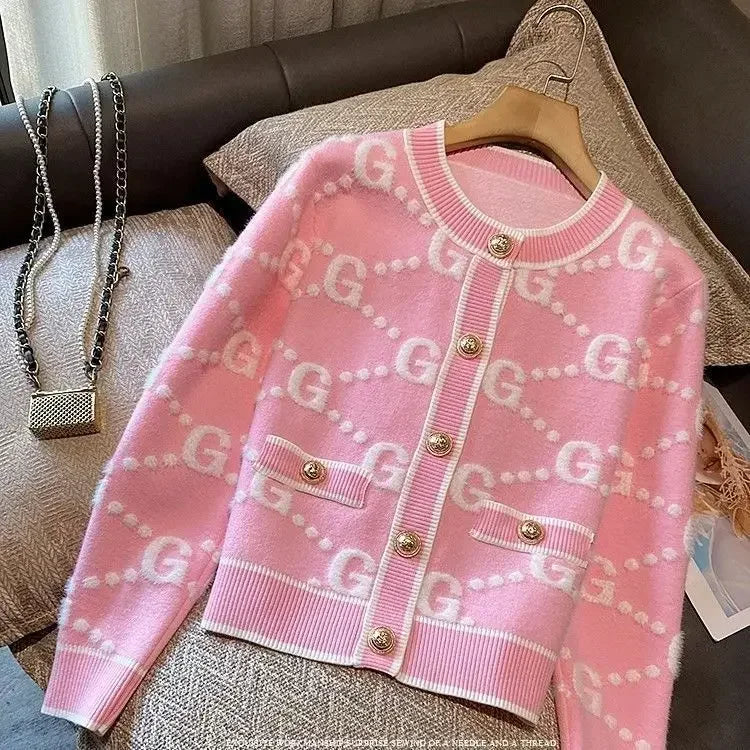 Pink Monogram Patchwork Women's Cardigan