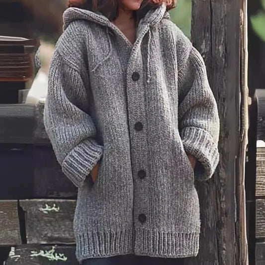 Women's Thick-Knit Hooded Cardigan Wrap Coat, Plus Sizes