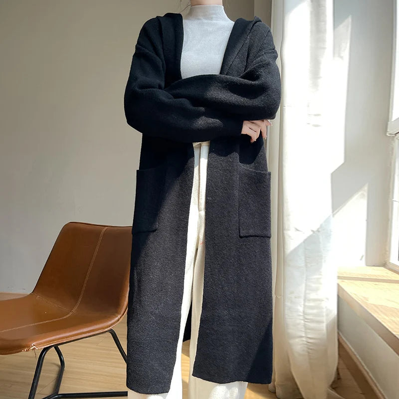Vireous Lazy-Style Thickened Wool Knit Long Cardigan Coat
