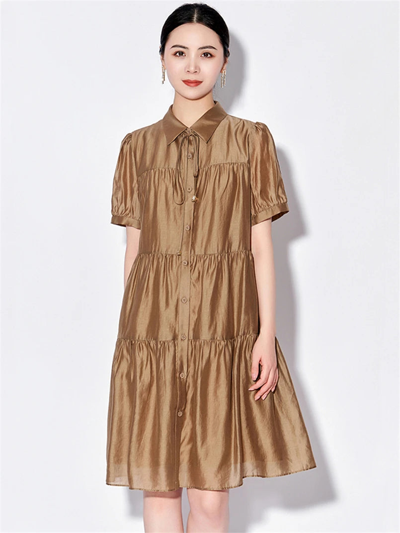 Vireous Elegant Chic Ruffle Turn-Down Collar Dress, Plus Sizes