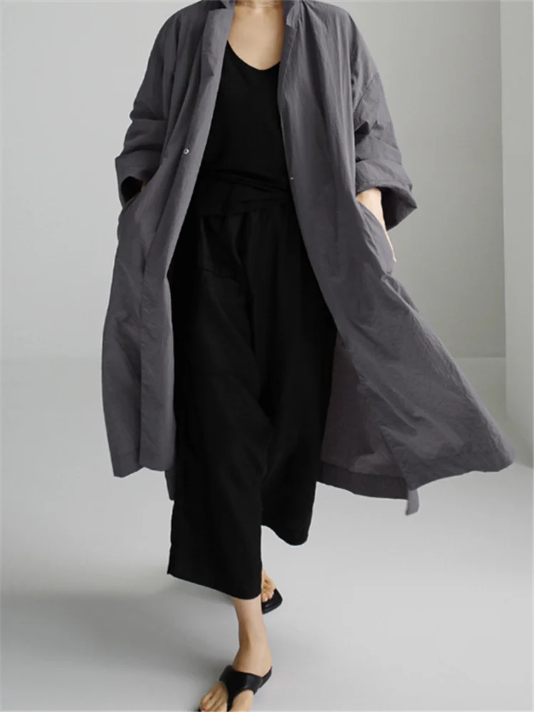 Vireous Cotton and Linen Women's Fashion Casual Loose Shirt Coat