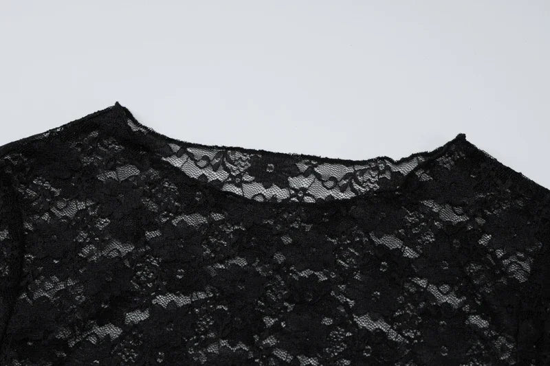 Vireous Long Sleeve See-Through Lace Crop Top