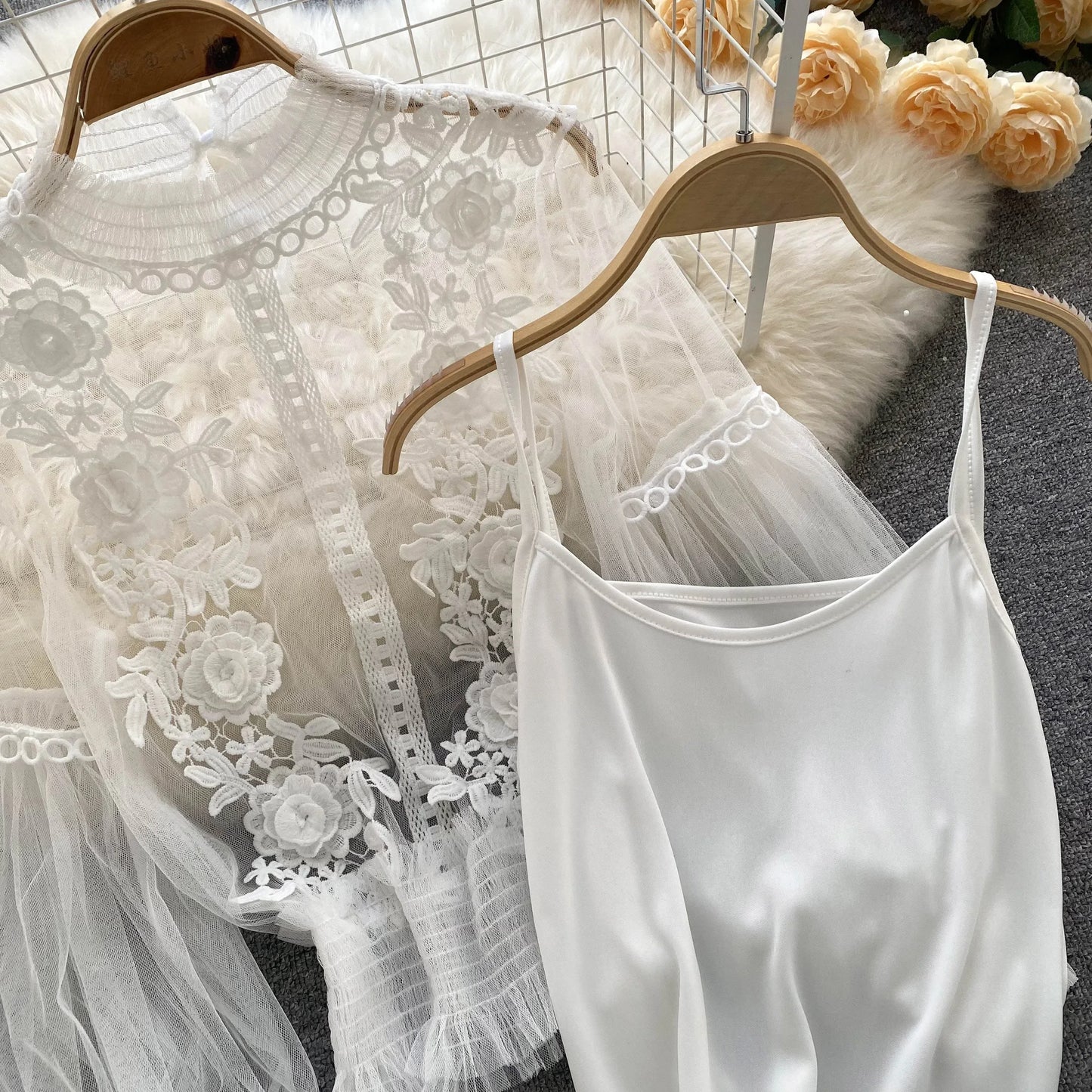 Lace See-Through Puff-Sleeve Vintage Fashion Blouse