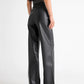 Women's Faux Leather Loose Wide-Leg Warm Lined Trousers