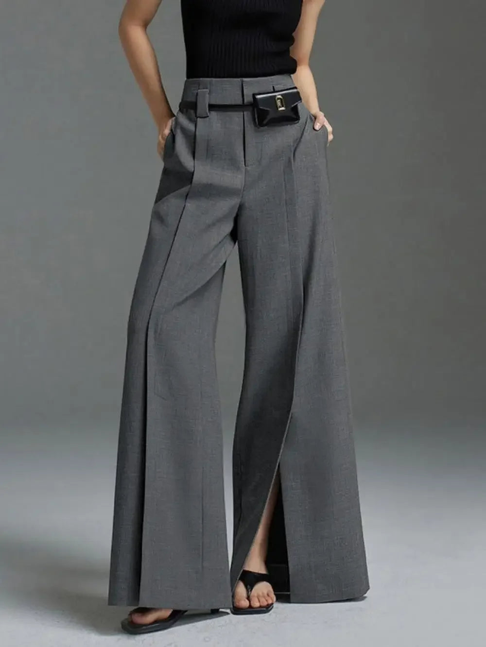 Women's Very Wide Leg Urban Pleated Split-Front Trousers
