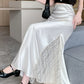Vireous Satin Women's Long Skirt, Side Lace Patchwork