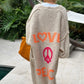 'Love and Peace' Design Women's Long Knitted Cardigan, Sweater Coat