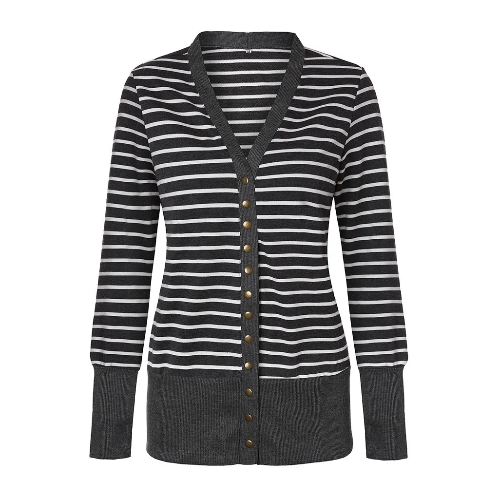 Vibrant Stripe Women's Cardigan Coat, Single Breasted Long Sleeves