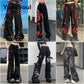 Goth Women's Flared Pants with Black Lace, Embroidery, Multi Designs