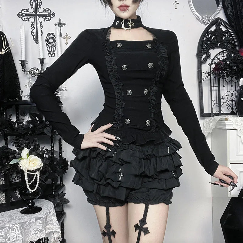 Dark Cross Alt-Goth Form-Fitting Bandage Jacket with Buckle Collar